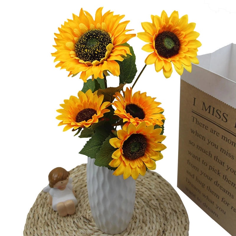 2 Pieces Realistic Artificial Sunflower Home Decor Wedding Floral Arrangement Fake Flower Bouquet|Home Decor & Floral Ornaments