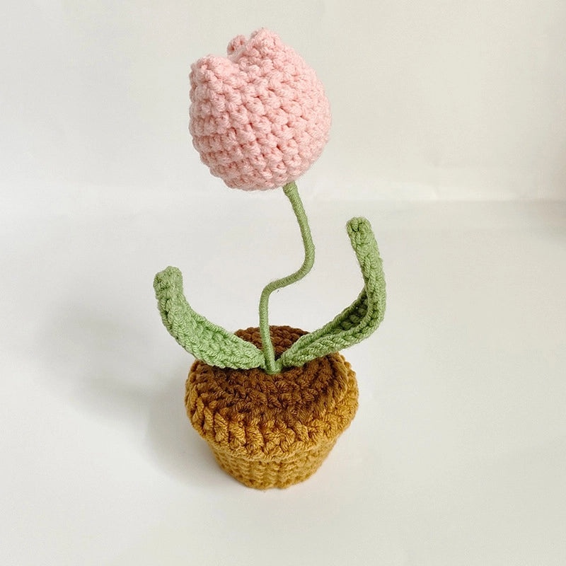 Handmade Wool Crochet Artificial Sunflower and Rose Plant Pot Decor for Car and Home | Home Decor