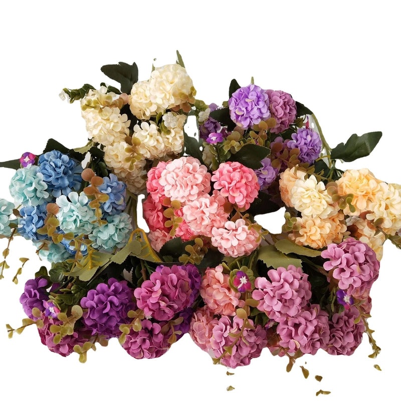 Artificial Flower Oil Painting Hydrangea, Chrysanthemum, Green Plant, Small Handle Fake Flower for Wedding Decoration|Home Decor