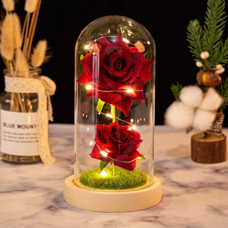 Romantic Rose Bouquet with Plastic, Wood, and Glass Elements|Home Decor Artificial Flowers