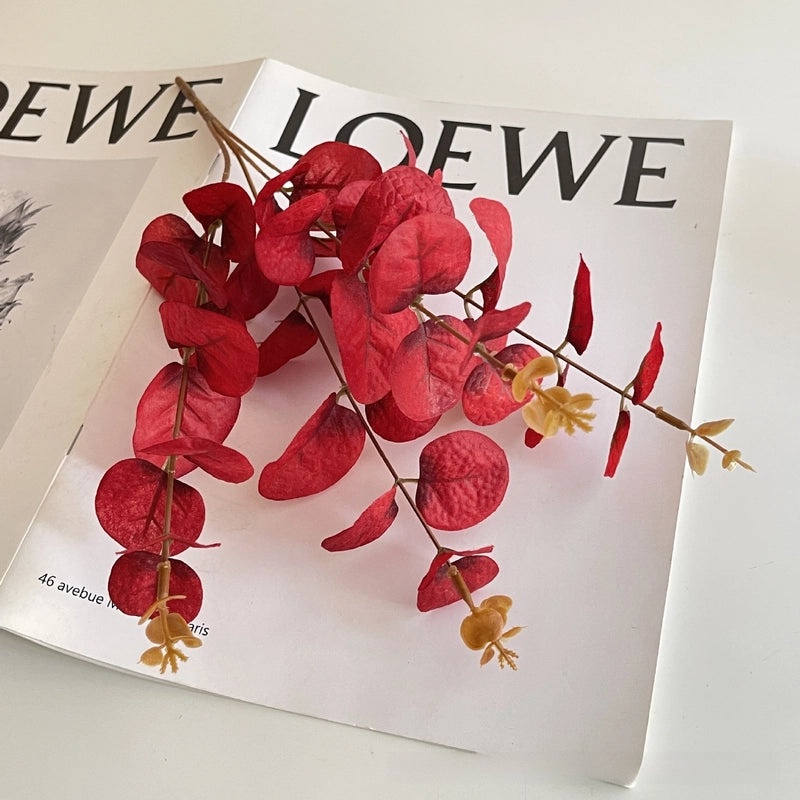 Halloween Black Eucalyptus Leaves Artificial Green Plants Decorative Flowers Single Stem with 4 Forks|Home Decor Artificial Plants