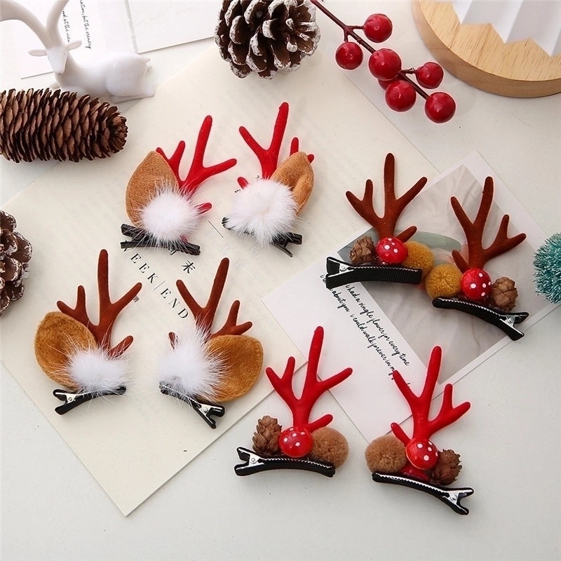 Festive Reindeer Antler Hairpin with Soft Flannel Fabric for Christmas Party|Holiday Accessories