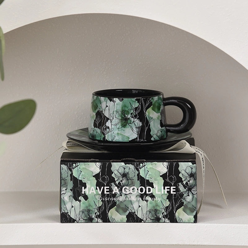 Elegant Floral Ceramic Coffee Cup Set for Daily Use | Coffee & Tea Accessories