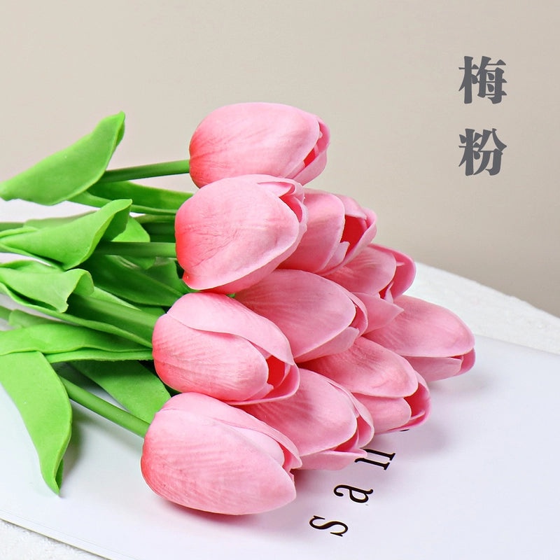 10 Pieces Artificial Tulip Flowers Moisturizing PU Simulation for Home Office Photography Decor|Artificial Flowers & Plants