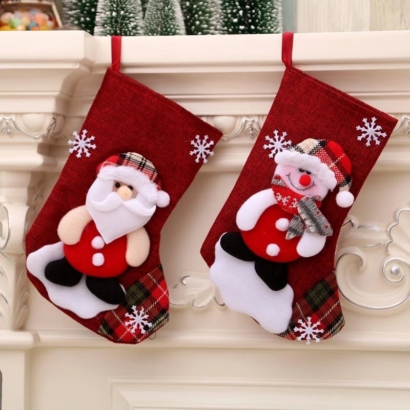 Medium Linen Christmas Stockings Gift Bag Holiday Decoration NHMV155603 | Holiday Decor & Gift Bags