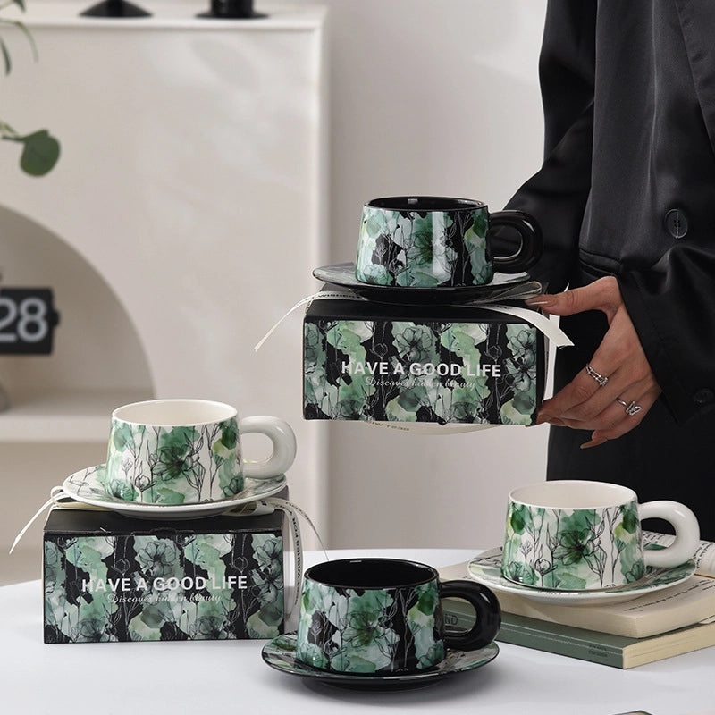 Elegant Floral Ceramic Coffee Cup Set for Daily Use | Coffee & Tea Accessories