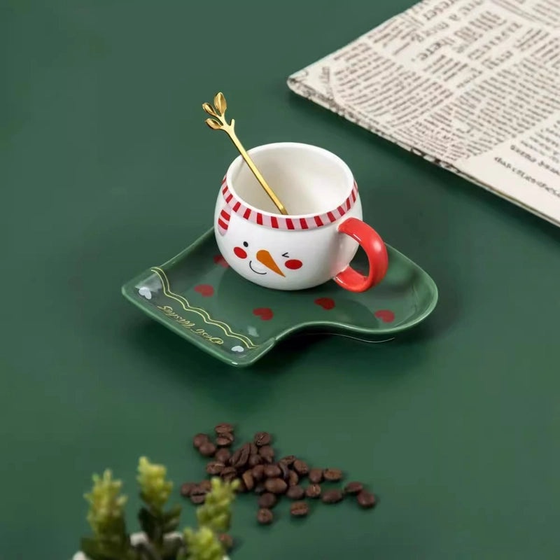 Festive Christmas Snowman Ceramic Plate with Water Bottle Set | Holiday Kitchenware & Drinkware
