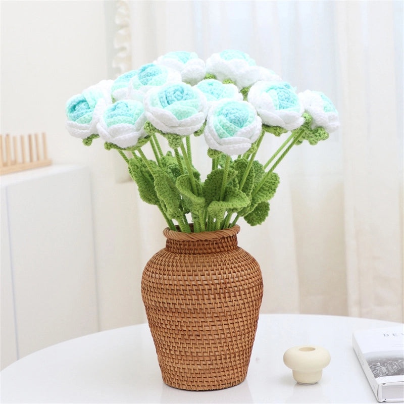 Elegant Romantic Rose Yarn Artificial Flowers Bouquet|Home Decor Artificial Flowers