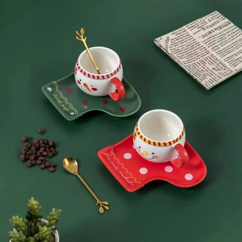 Festive Christmas Snowman Ceramic Plate with Water Bottle Set | Holiday Kitchenware & Drinkware