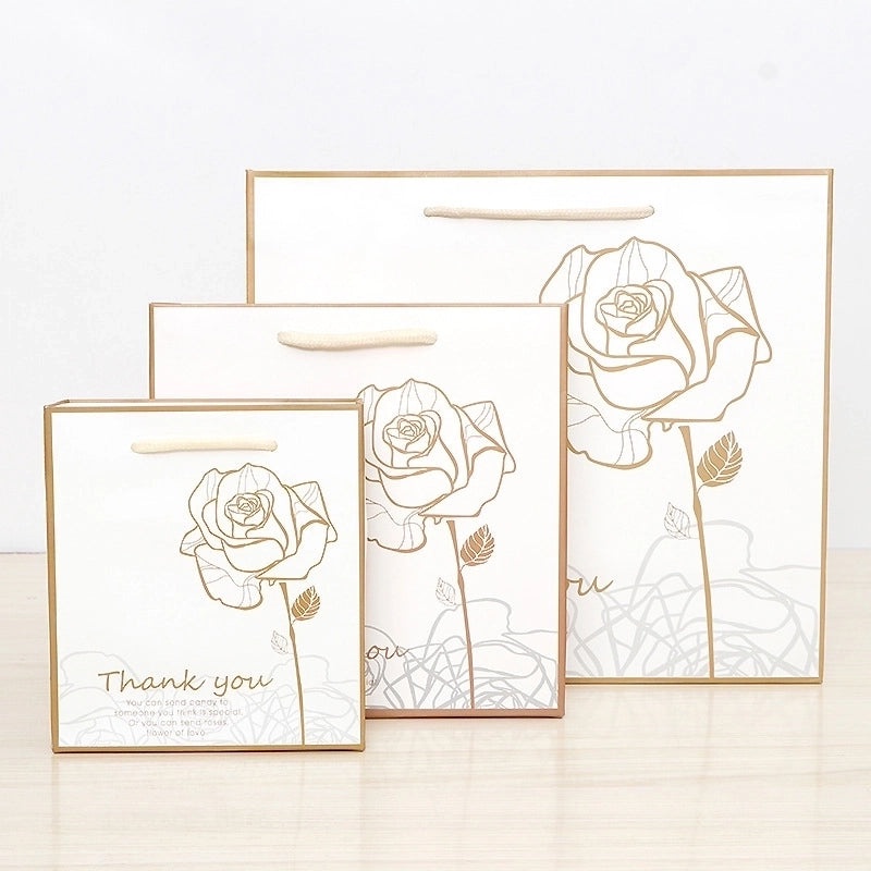 Gold Flower Kraft Paper Gift Bag with Gold Edge Printing for Clothing Packaging|Packaging & Gift Bags