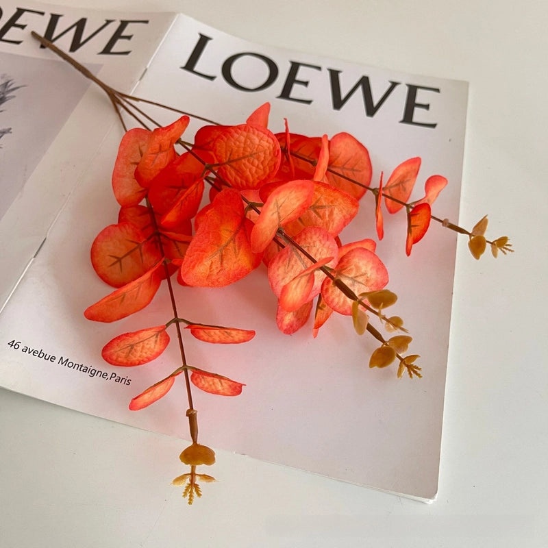 Halloween Black Eucalyptus Leaves Artificial Green Plants Decorative Flowers Single Stem with 4 Forks|Home Decor Artificial Plants