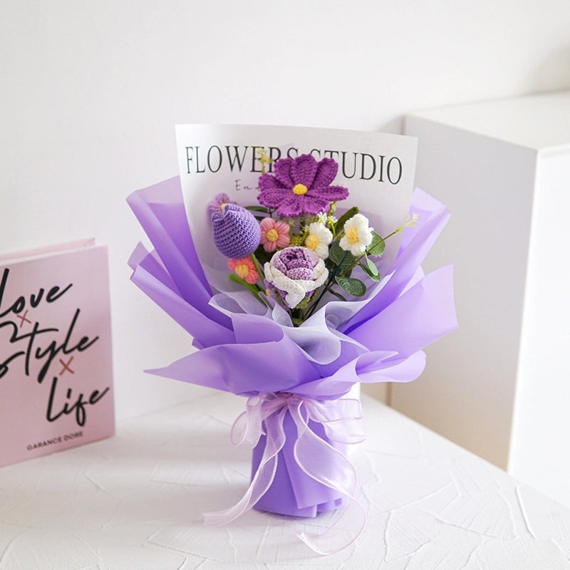 Colorful Handmade Yarn Flowers Bouquet|Home Decor Artificial Floral Arrangements