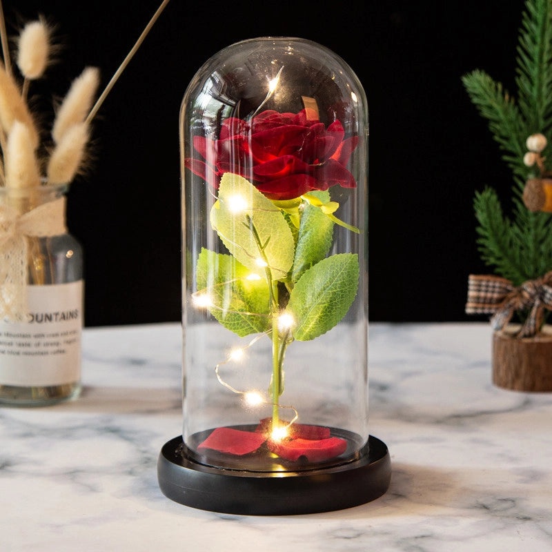 Romantic Rose Bouquet with Plastic, Wood, and Glass Elements|Home Decor Artificial Flowers