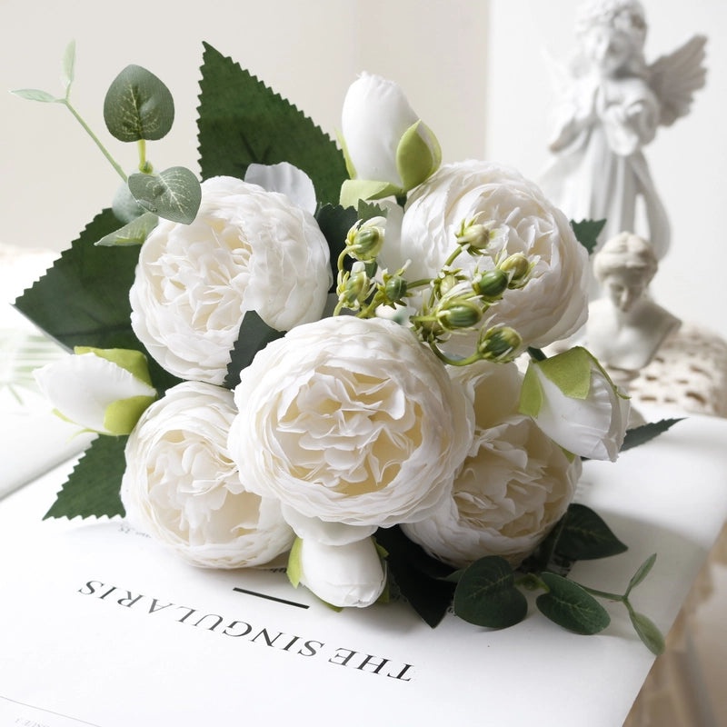 Korean Style 5 Small Peonies and 5 Philippios Rose Artificial Flowers for Wedding Home Decoration|Home Decor Artificial Flowers
