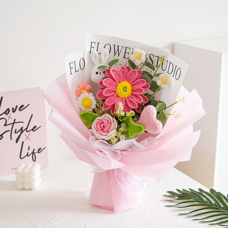 Colorful Handmade Yarn Flowers Bouquet|Home Decor Artificial Floral Arrangements