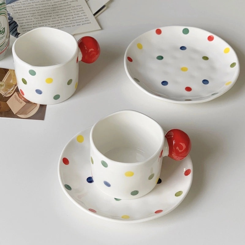 Polka Dot Ceramic Placemat with Water Bottle Holder 1 Piece Set|Home & Kitchen Accessories
