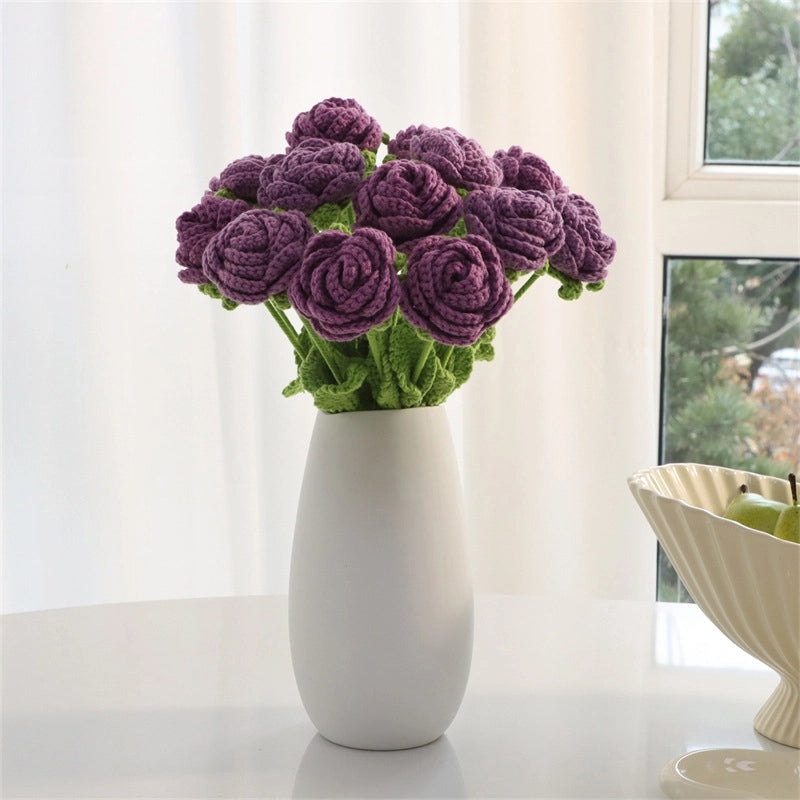 Elegant Romantic Rose Yarn Artificial Flowers Bouquet|Home Decor Artificial Flowers