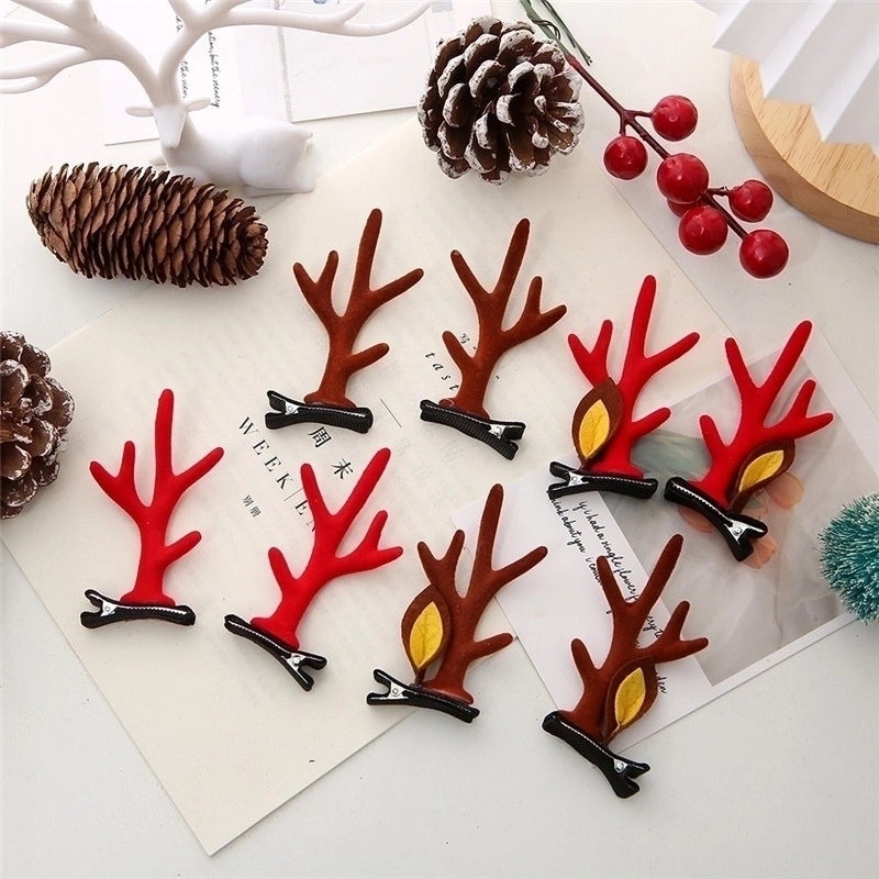 Festive Reindeer Antler Hairpin with Soft Flannel Fabric for Christmas Party|Holiday Accessories