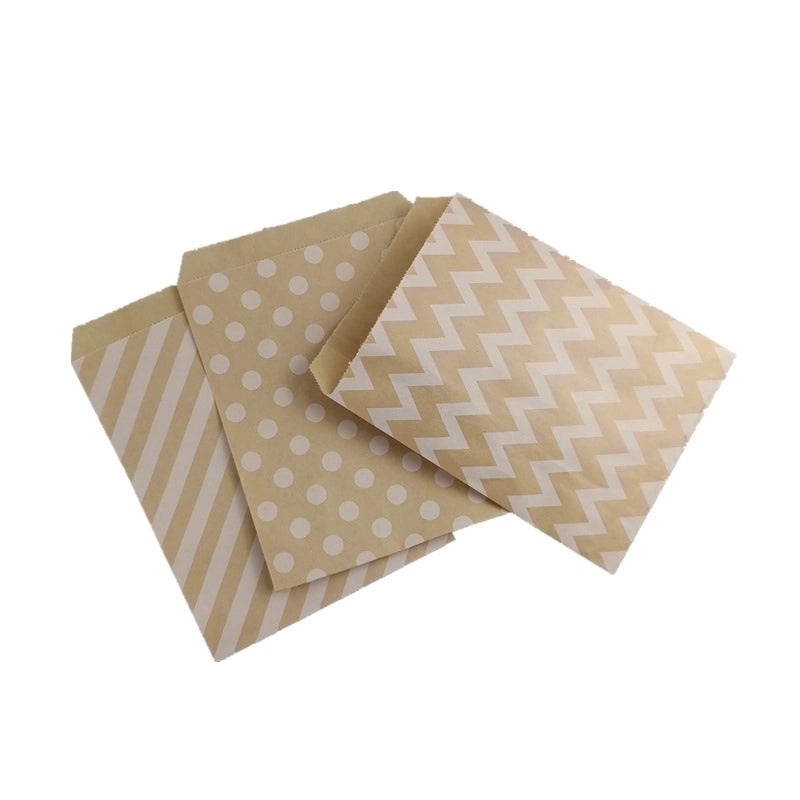 100 Pieces Kraft Paper Food Bags with Minimalist Stripe and Polka Dot Design | Food Packaging & Storage