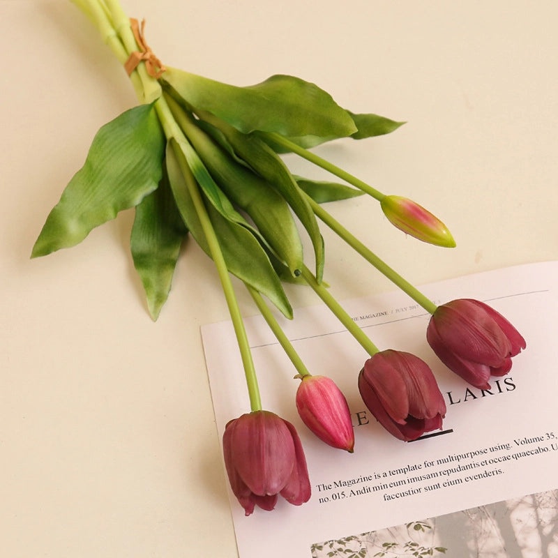 5 Soft Rubber Tulip Sticks Artificial Flowers Home Decor Fake Tulip Bouquet Wholesale | Home Decoration