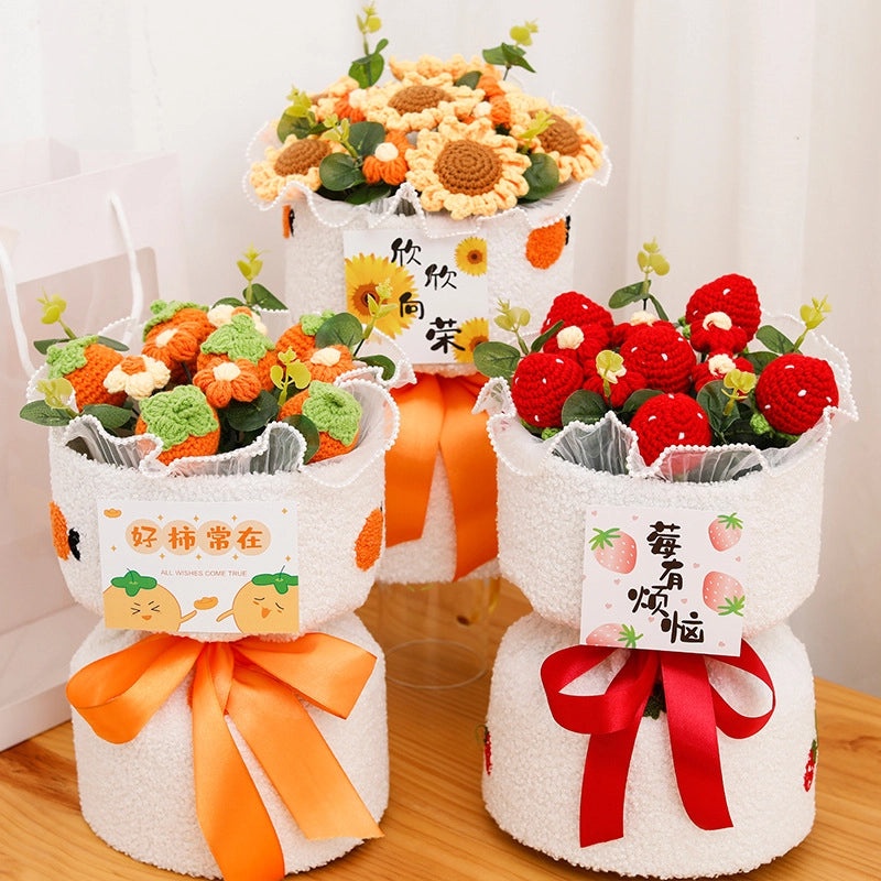 Valentine's Day Cute Fruit-Themed Knit Artificial Flower Bouquet|Home Decor Gifts