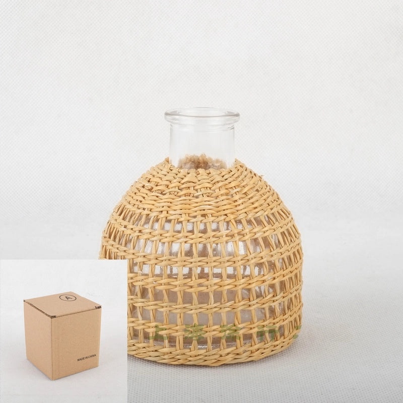Handwoven Straw Aromatherapy Dried Flower Vase Korean Japanese Style Glass Perfume Bottle|Home Decor & Fragrance