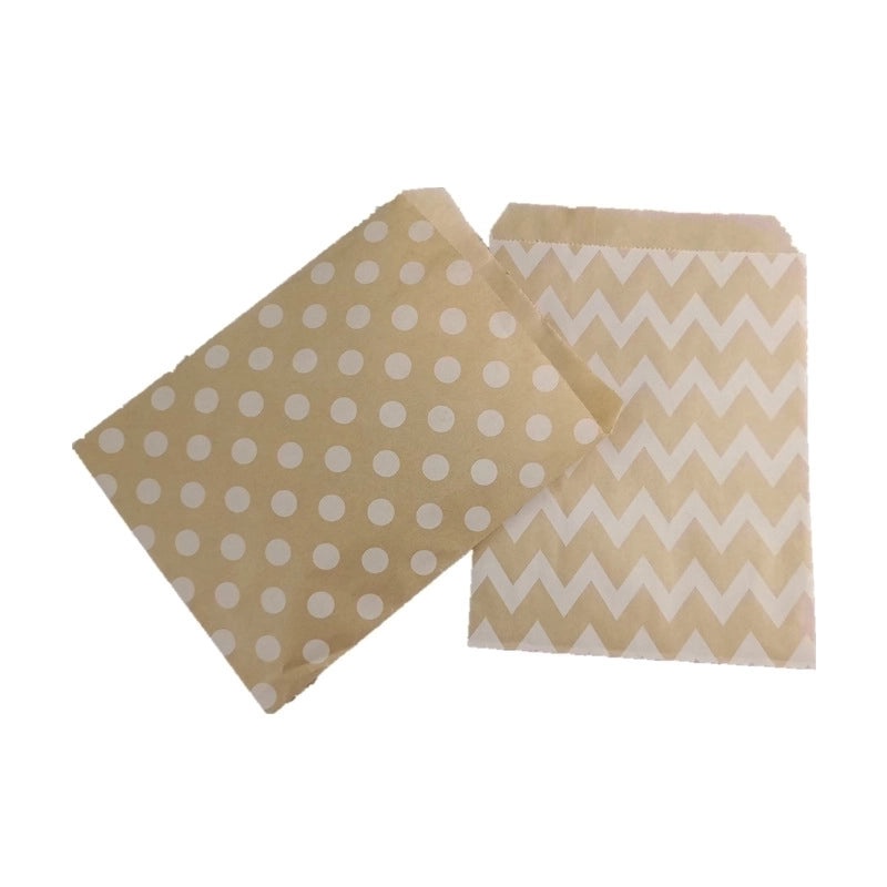 100 Pieces Kraft Paper Food Bags with Minimalist Stripe and Polka Dot Design | Food Packaging & Storage