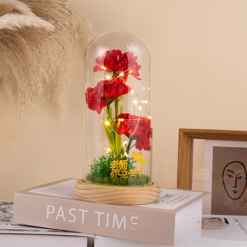 Eternal Rose and Carnation Gift Box with Glass Cover for Mother's Day Valentine's Birthday|Gifts & Flowers