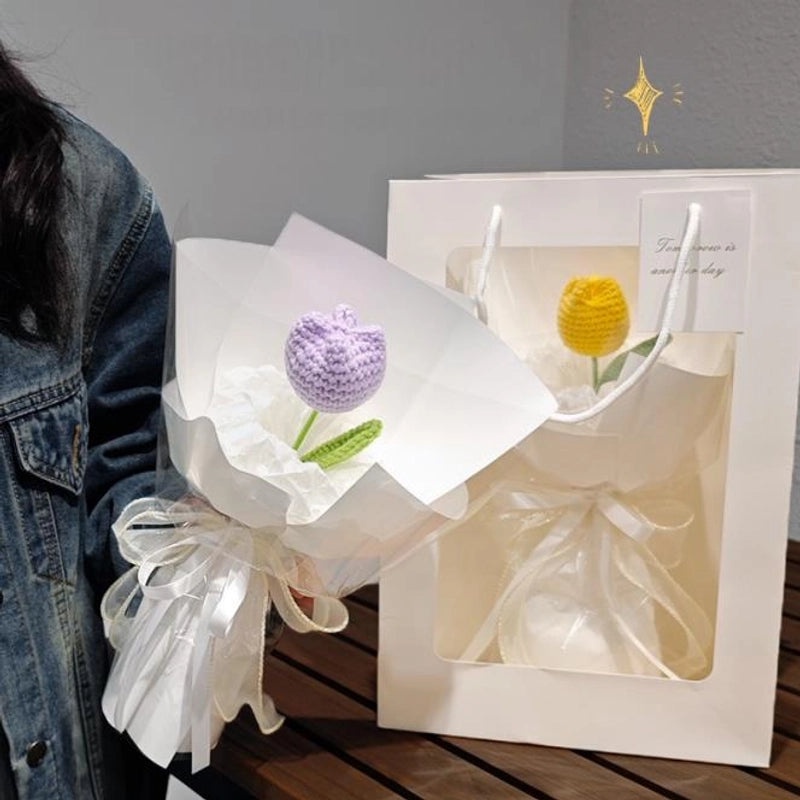 Delicate Tulip Knit Artificial Flowers Bouquet|Home Decor Artificial Flowers