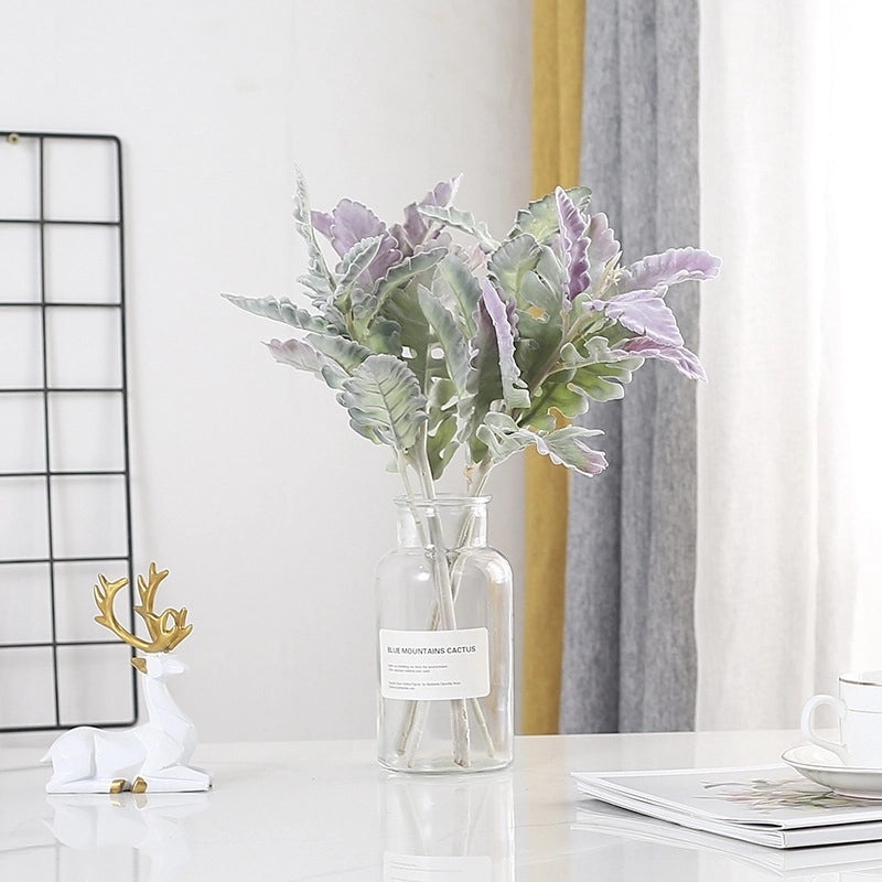 European-style Faux Chrysanthemum Silver Leaf Bouquet for Wedding Home Decor Green Plant Wall Arrangement|Home Decor Accessories