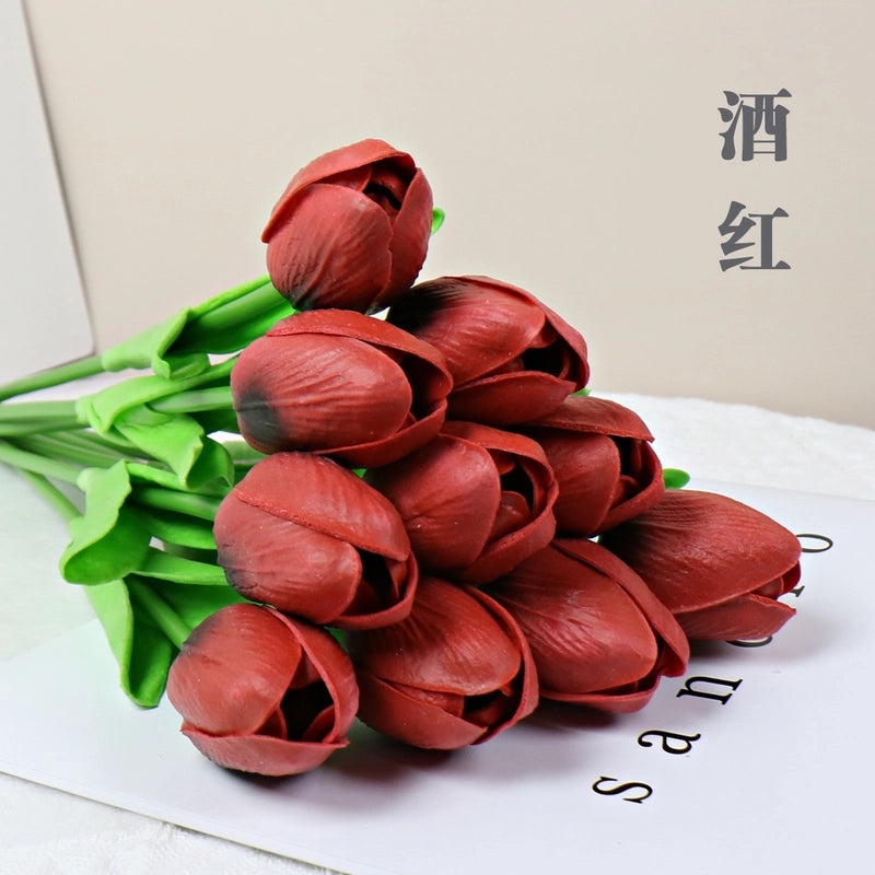 10 Pieces Artificial Tulip Flowers Moisturizing PU Simulation for Home Office Photography Decor|Artificial Flowers & Plants