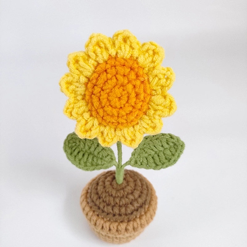 Handmade Wool Crochet Artificial Sunflower and Rose Plant Pot Decor for Car and Home | Home Decor