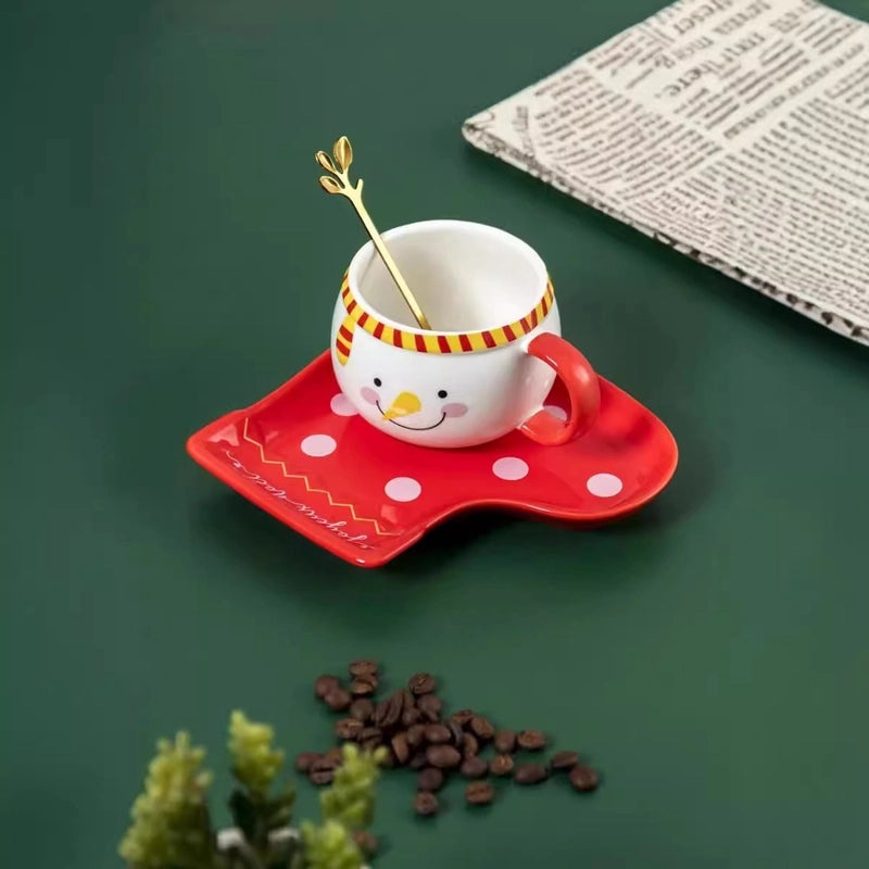 Festive Christmas Snowman Ceramic Plate with Water Bottle Set | Holiday Kitchenware & Drinkware