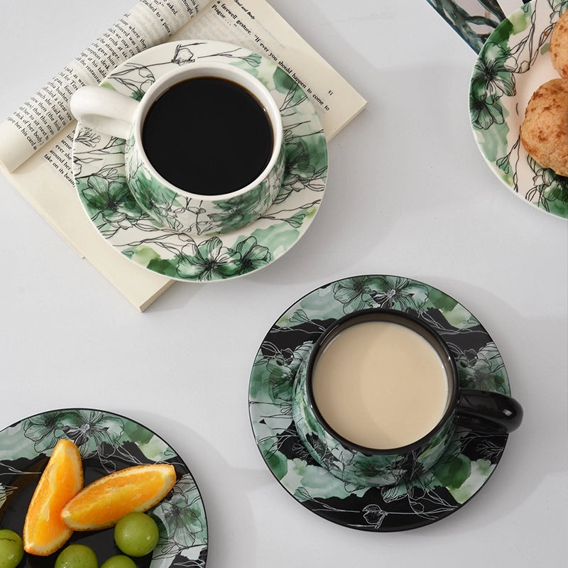 Elegant Floral Ceramic Coffee Cup Set for Daily Use | Coffee & Tea Accessories