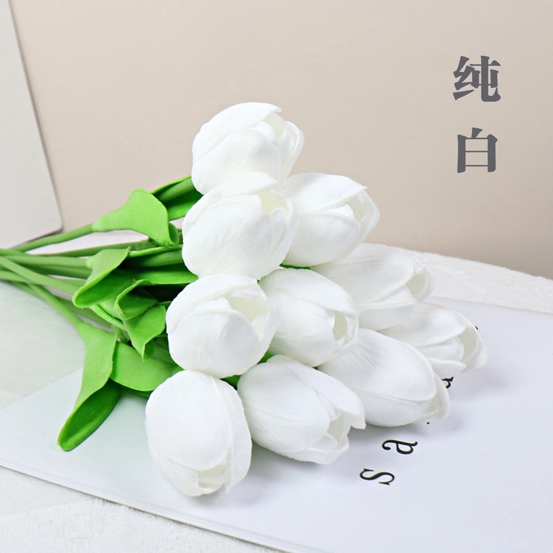 10 Pieces Artificial Tulip Flowers Moisturizing PU Simulation for Home Office Photography Decor|Artificial Flowers & Plants