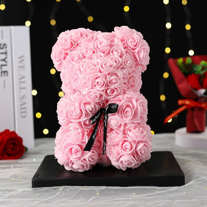 Elegant Bear Figurine with Artificial Flowers for Valentine's Day|Home Decor & Ornaments
