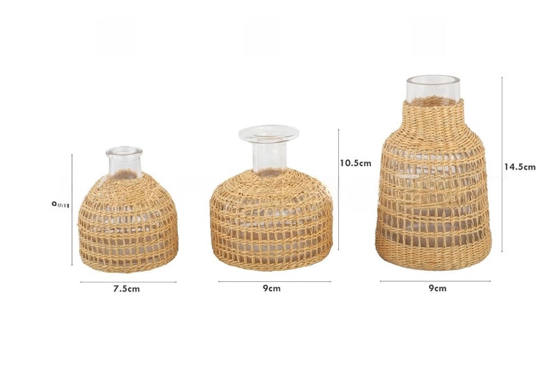 Handwoven Straw Aromatherapy Dried Flower Vase Korean Japanese Style Glass Perfume Bottle|Home Decor & Fragrance