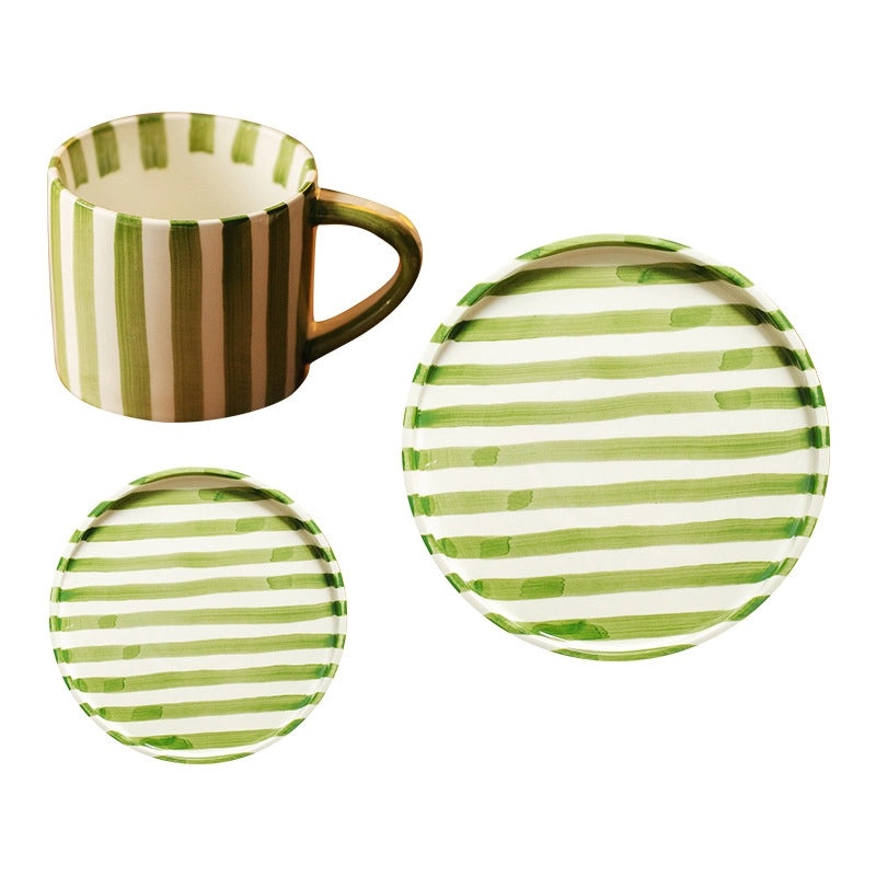 Casual Cute Striped Ceramic Plate and Water Bottle Set 1 Piece | Home & Kitchen Tableware