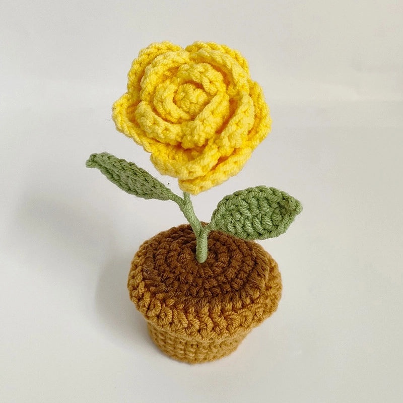 Handmade Wool Crochet Artificial Sunflower and Rose Plant Pot Decor for Car and Home | Home Decor