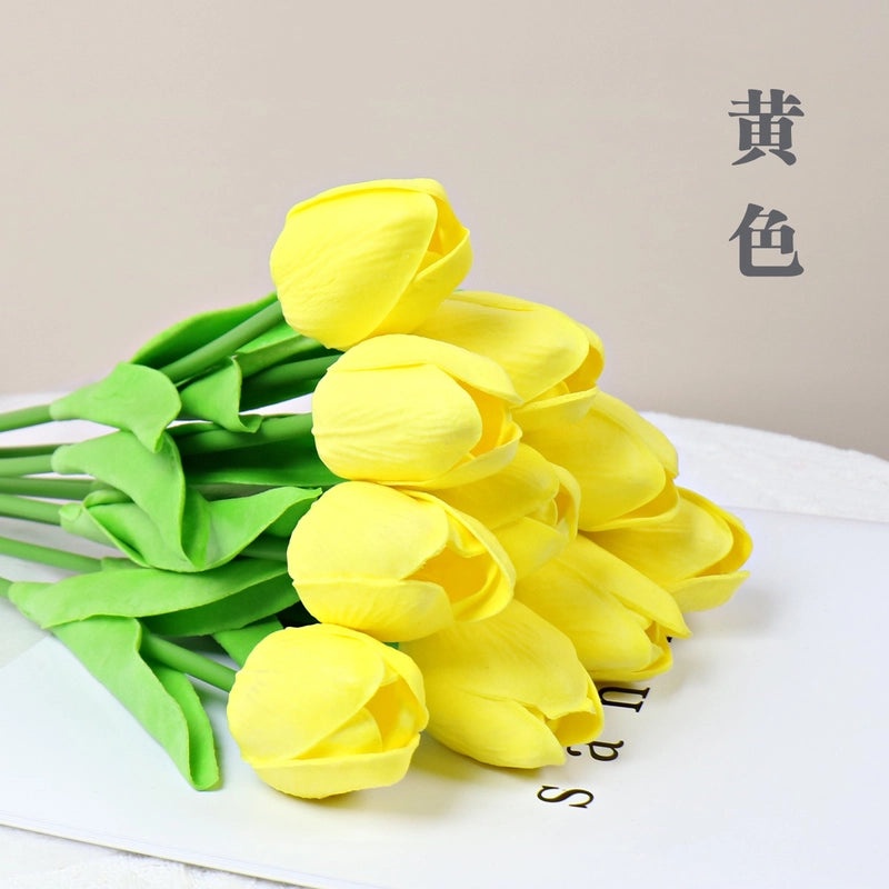 10 Pieces Artificial Tulip Flowers Moisturizing PU Simulation for Home Office Photography Decor|Artificial Flowers & Plants