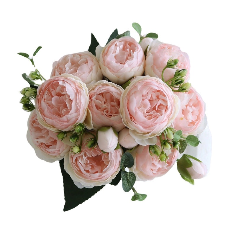 Korean Style 5 Small Peonies and 5 Philippios Rose Artificial Flowers for Wedding Home Decoration|Home Decor Artificial Flowers