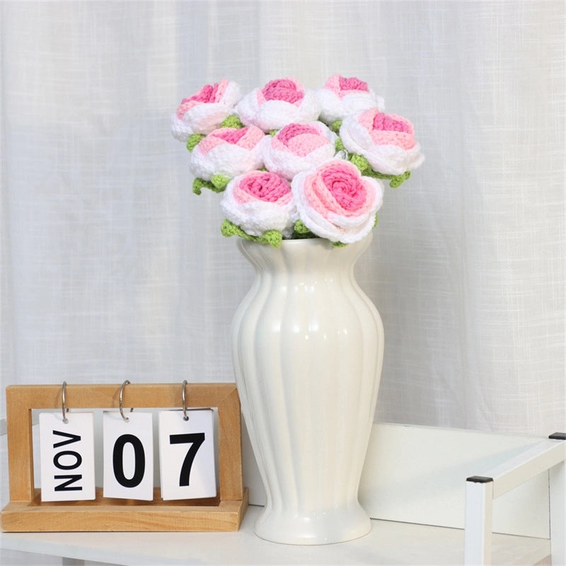 Elegant Romantic Rose Yarn Artificial Flowers Bouquet|Home Decor Artificial Flowers