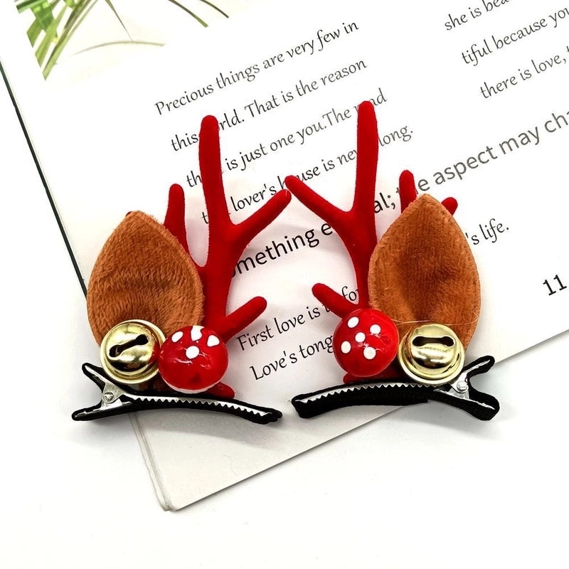 Festive Reindeer Antler Hairpin with Soft Flannel Fabric for Christmas Party|Holiday Accessories