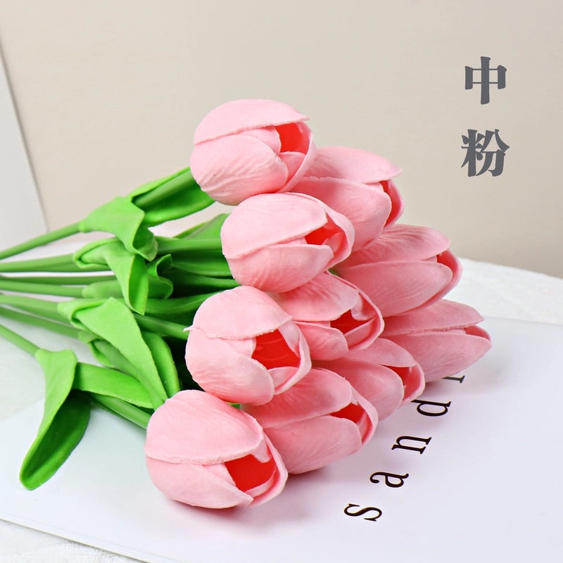 10 Pieces Artificial Tulip Flowers Moisturizing PU Simulation for Home Office Photography Decor|Artificial Flowers & Plants