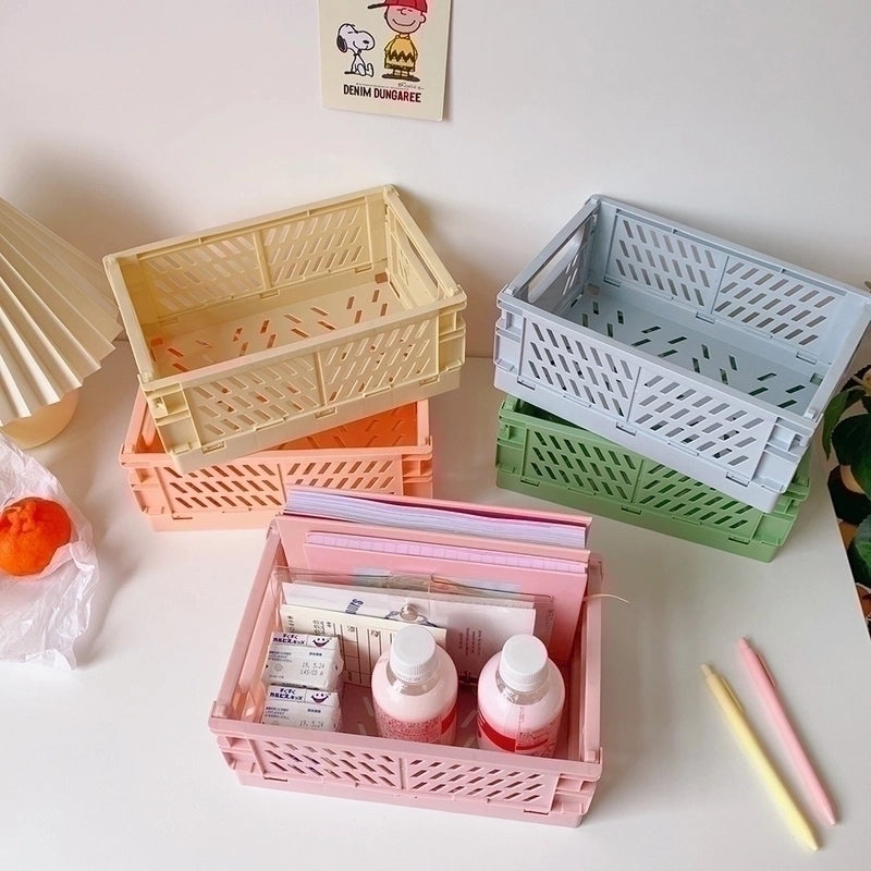 2-Pack Foldable Plastic Storage Baskets for Student Desk Organizers|Desk Organizers & Storage