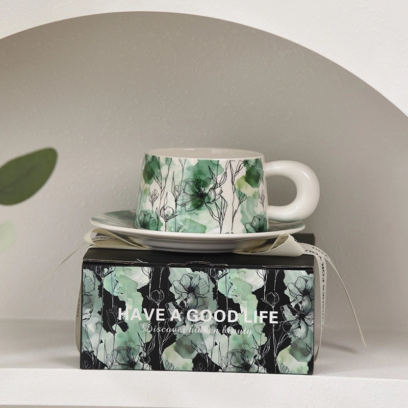Elegant Floral Ceramic Coffee Cup Set for Daily Use | Coffee & Tea Accessories