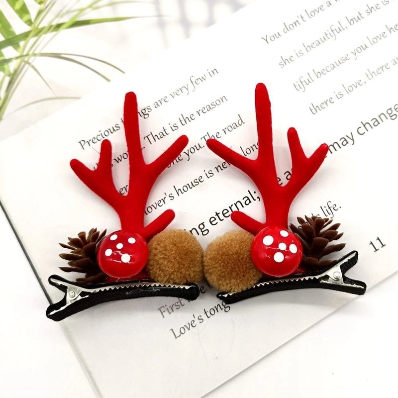 Festive Reindeer Antler Hairpin with Soft Flannel Fabric for Christmas Party|Holiday Accessories