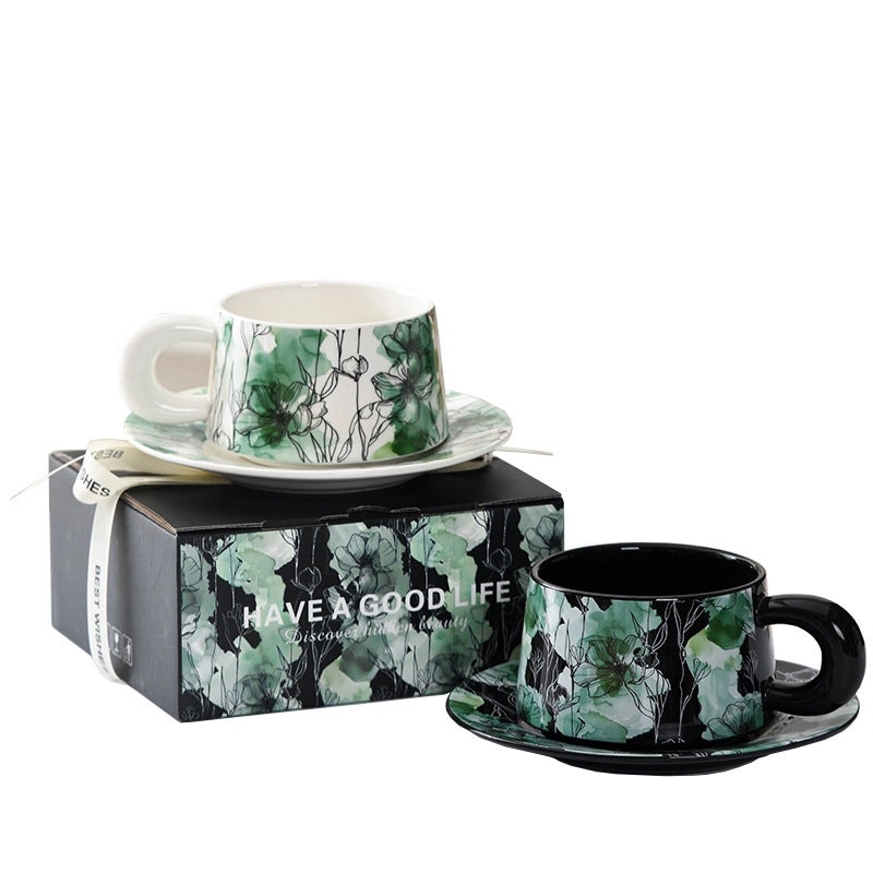 Elegant Floral Ceramic Coffee Cup Set for Daily Use | Coffee & Tea Accessories