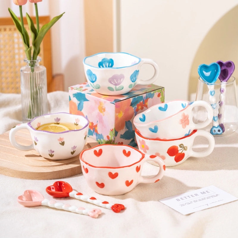 Red Heart Floral Ceramic Water Bottle Casual Style 1 Piece|Home & Kitchen