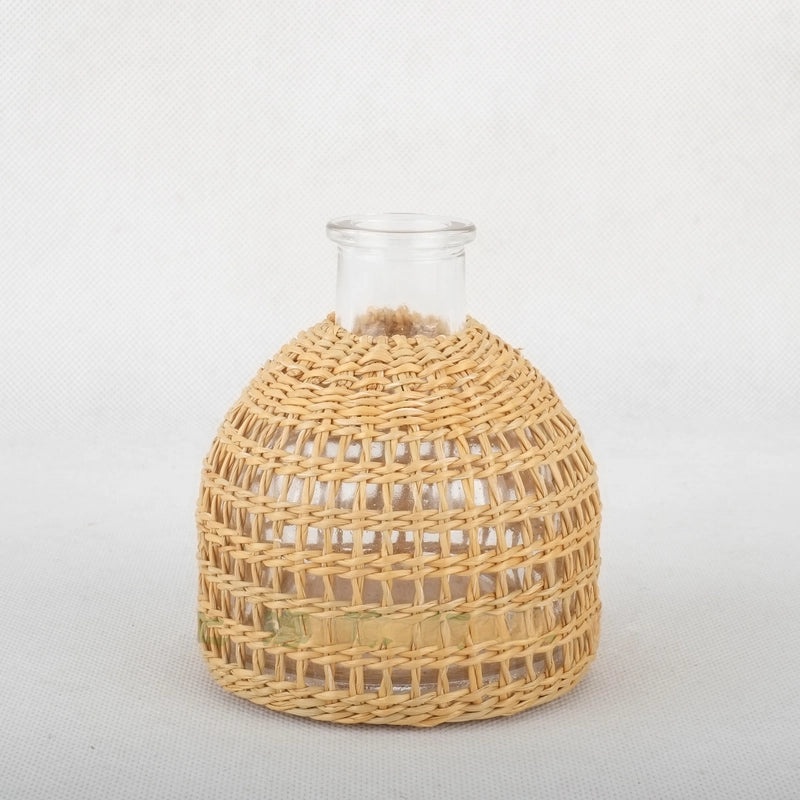 Handwoven Straw Aromatherapy Dried Flower Vase Korean Japanese Style Glass Perfume Bottle|Home Decor & Fragrance